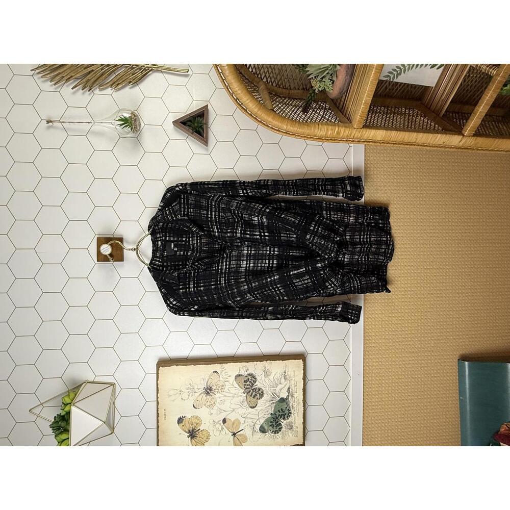 Wilfred Free by Aritzia Black Grid Print Button Tunic Hi Low Blouse - Size - XS